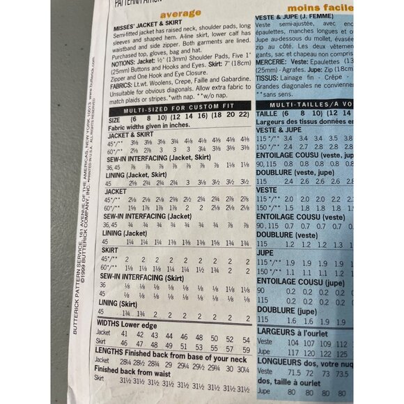 90s Butterick Retro 48 Sewing Pattern Misses Jacket & Skirt Sizes 18-20-22 UNCUT - Picture 4 of 6